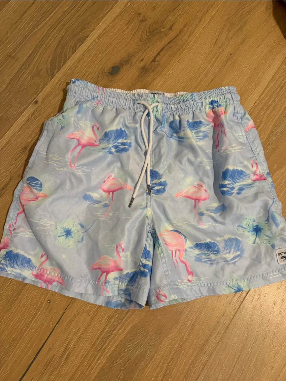 Light Blue Flamingo Print Men’s Swim Shorts